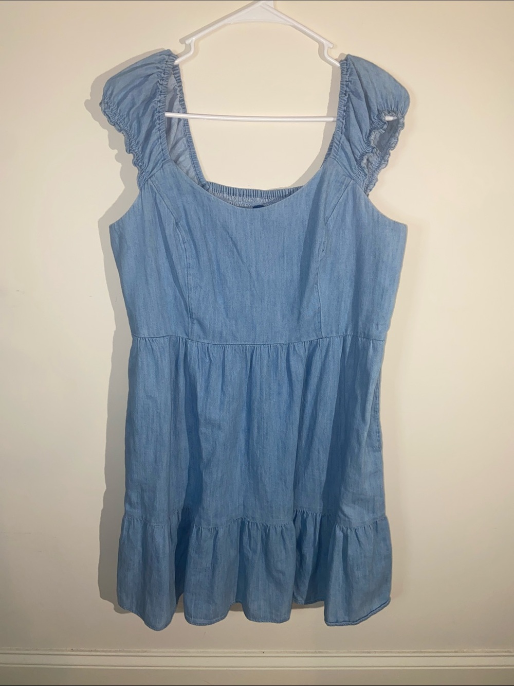 Old Navy Fit & Flare Puff-Sleeve Smocked Jean Mini Dress Light Wash Size L